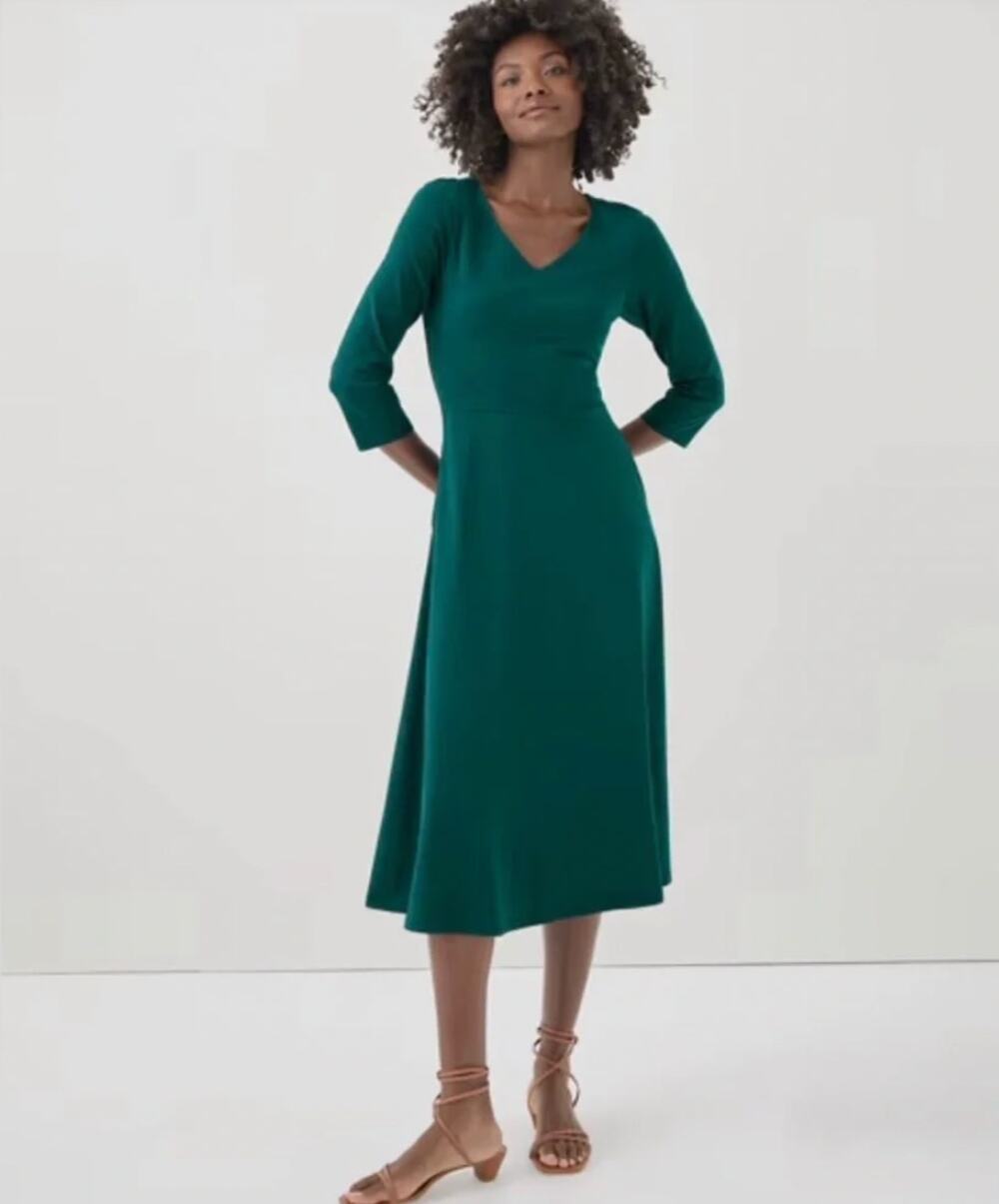 Pact Organic Cotton Women's Fit & Flare Party Midi Dress Emerald L Casual